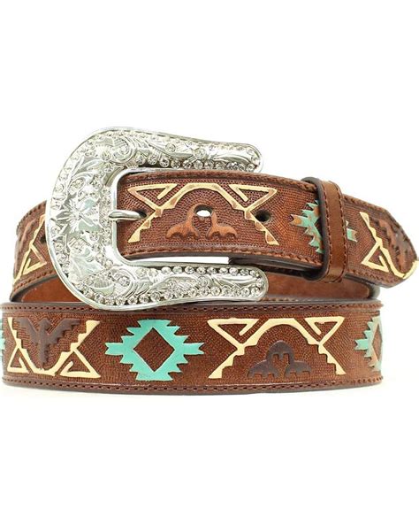 Nocona Womens Thunderbolt Embossed Belt Dk Brown Large