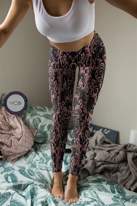 Lace Leggings For Women Sexy Lace Print Nude And Black Yoga Leggings Womens Printed Leggings