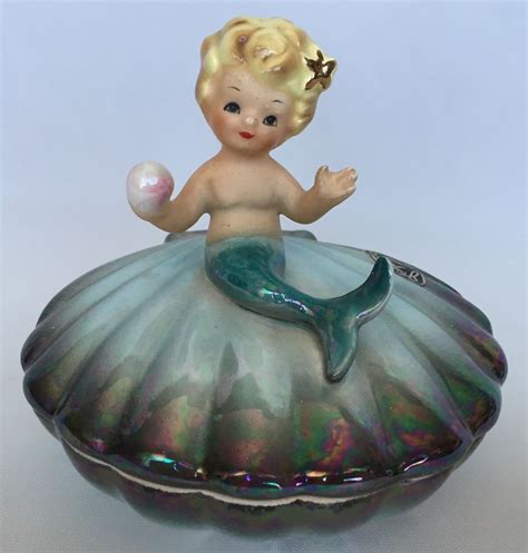 Josef Originals Mermaid Clam Shell Pin Trinket Ring Box Scalloped Dish