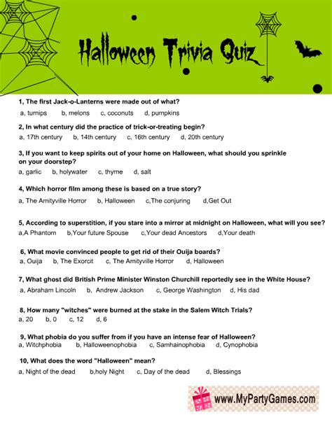 Free Printable Halloween Trivia Quiz For Adults