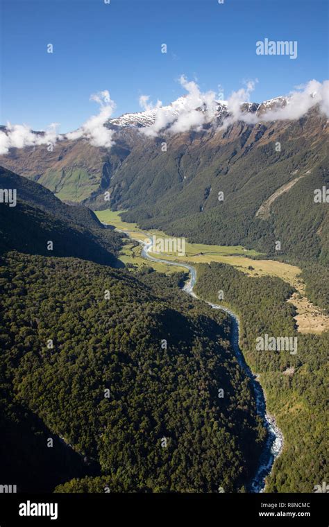 Aerial Of Mt Aspiring National Park South Island New Zealand Stock