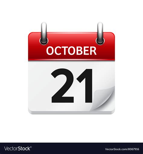 October 21 Flat Daily Calendar Icon Date Vector Image