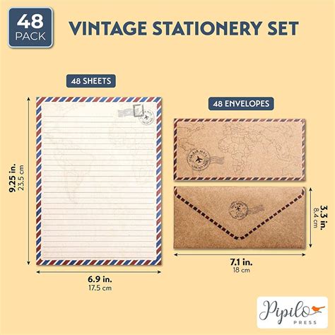 96 Pack Vintage Style Airmail Stationery Set 48 Lined Paper Sheets