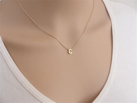 Gold Initial Necklace Small Gold Initial Necklace 14K Gold | Etsy