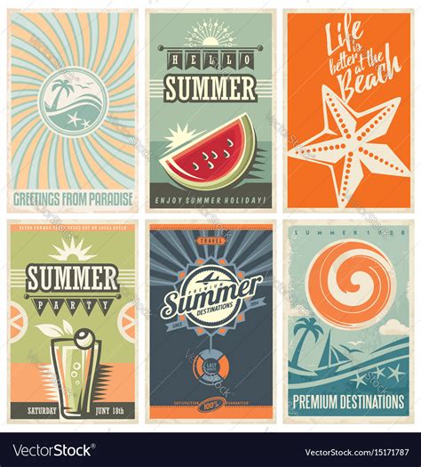 Summer Retro Posters Collection Royalty Free Vector Image