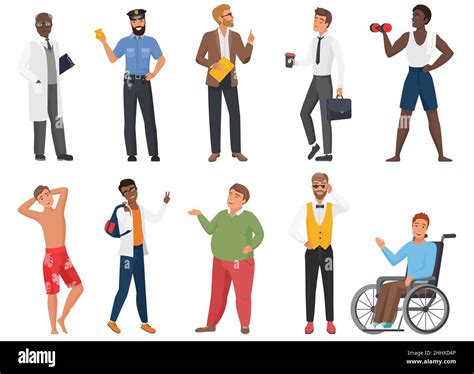 Male Characters Vector Illustration Set Cartoon Flat Standing Or