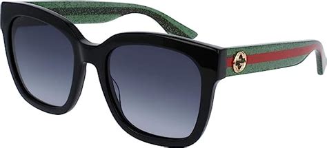 gucci gg0034s col 002 54 women s urban pop square sunglasses black glitter green gray at amazon