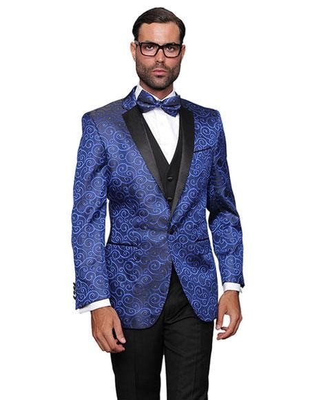 Alberto nardoni floral paisley shiny mens gold ~ black floral pattern classic black sport coat 2 button hand Two Toned Royal Blue Sequin Paisley Tuxedo Looking Brazer