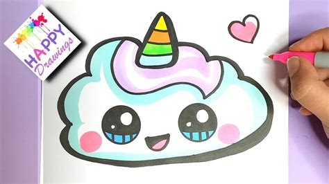 How To Draw A Super Cute Unicorn Cloud Easy Happy Drawings