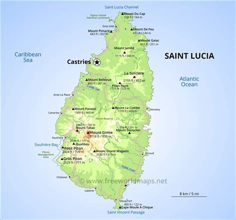 Saint Lucia Map Geographical Features Of Saint Lucia Of The Caribbean