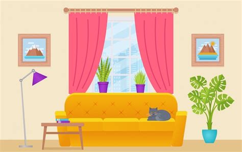 Premium Vector Living Room Interior Lounge With Furniture Window