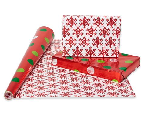 christmas paper and foil reversible wrapping paper polka dots trees snowmen and snowflakes 4