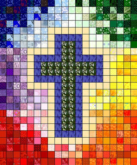 Quilt Pattern Watercolor Rainbow Religious Cross Christian