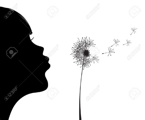 Illustration Of Silhouette Of Girl Blowing To Dandelion Dandelion Drawing Silhouette People