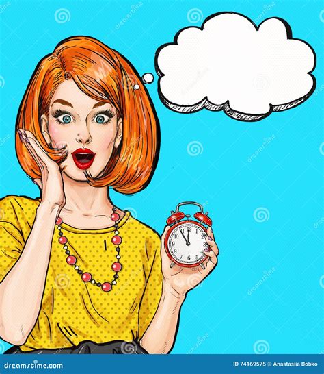 late girl fright looking at the clock vector isolated illustration 130455506