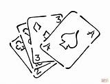 Cards Playing Coloring Drawing Deck Printable Card Clipart Silhouettes sketch template
