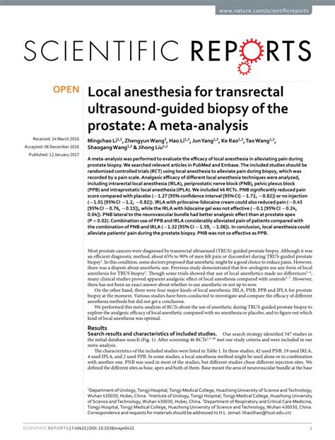 Pdf Local Anesthesia For Transrectal Ultrasound Guided Biopsy Of The Prostate A Meta Analysis