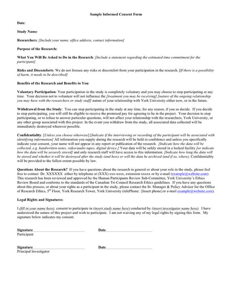 Sample Informed Consent Form In Word And Pdf Formats