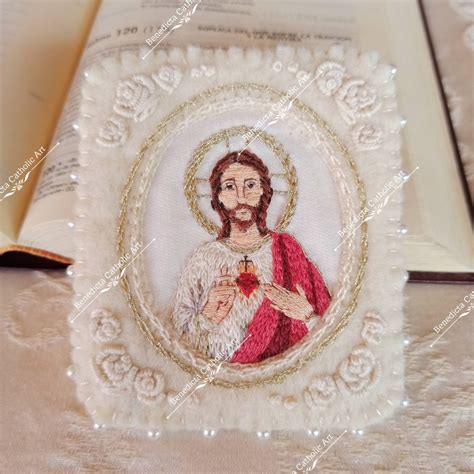 Sacred Heart Of Jesus Catholic Icon Hand Embroidered Patch Of Etsy