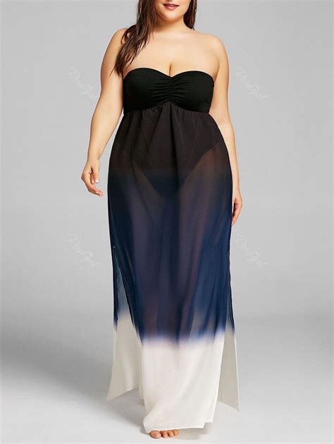 49 Off Plus Size Gradient Color High Split Strapless Dress Rosegal