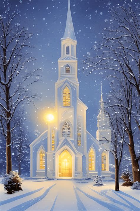 Winter Churches In The Snow Thomas Kinkade Style · Creative Fabrica