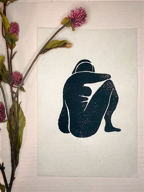 Linoleum Print Nude Art Print Female Form Female Nude Etsy