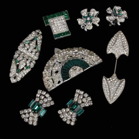 Lot Of 6 Vintage Art Deco Costume Jewelry Diamante And Pave
