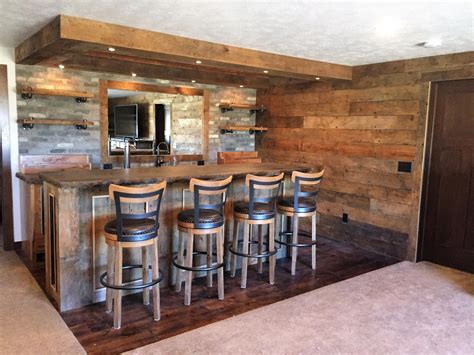 Rustic Basement Bar With Concrete Bar Top Copper Ceiling Tiles