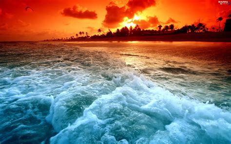 Great Sunsets Sea Waves Beaches Beautiful Views Wallpapers 2560x1600