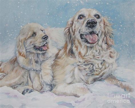 Golden Retriever With Pup In Snow Painting By Lee Ann Shepard Fine