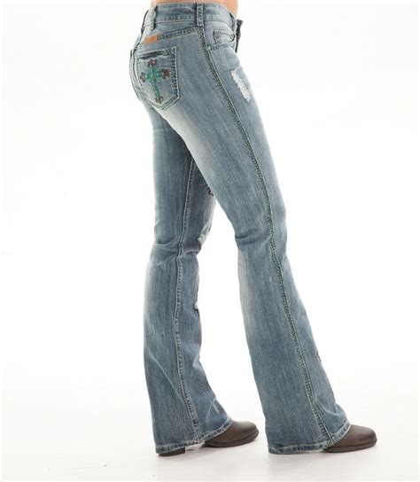 Cowgirl Tuff Womens Medium Wash Cotton Blend Jeans Cross Western Victory Cowgirl Tuff Jeans