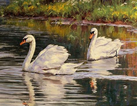 Swan In The Lake Oil Painting Wall Art Giclee Hd Printed On Canvas L693