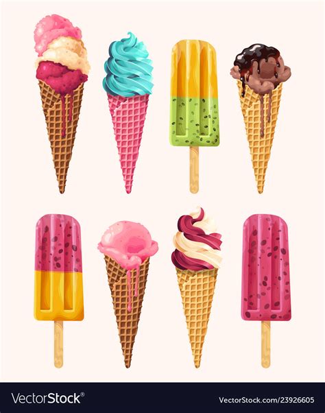 Set Of Ice Creams With Different Flavours Vector Image
