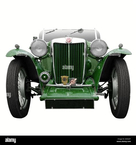 A Vintage Mg Sports Car In British Racing Green Isolated On White Stock