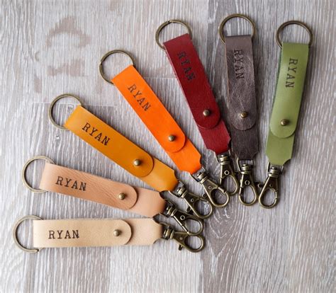 Personalized Leather Keychain Choose Your Color Custom Etsy