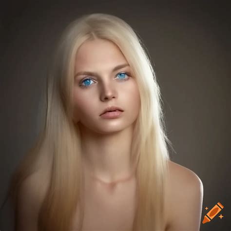 Portrait Of An Attractive Blonde Woman With Blue Eyes