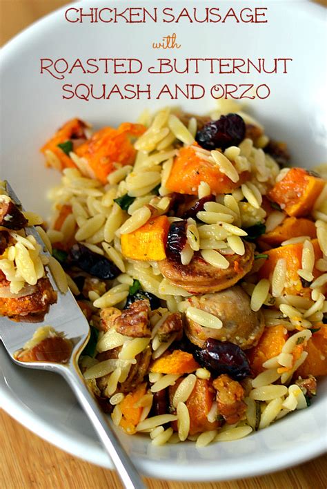 1 lb angel hair pasta, 4 x aidells lemon. Chicken Sausage with Roasted Butternut Squash and Orzo | Chicken sausage recipes, Chicken ...