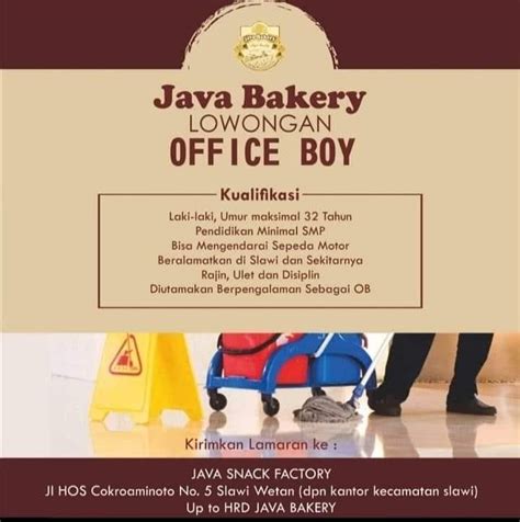 V staff admin v receptionist v sekretaris v staff gudang v operator produksi v office boy/girl v driver sim. Lowongan Kerja JAVA BAKERY TEGAL | Kerja, Pendidikan, Smp