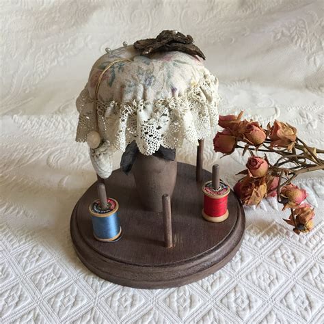 Vintage Sewing Stand With Top Pin Cushion Hanging Strawberry Etsy
