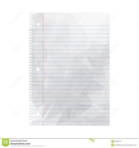 Wrinkled Note Paper Notebook Paper With Lines Stock Vector