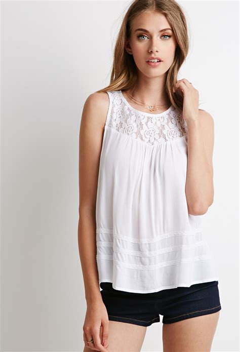 Lyst Forever 21 Floral Lace Paneled Top In White