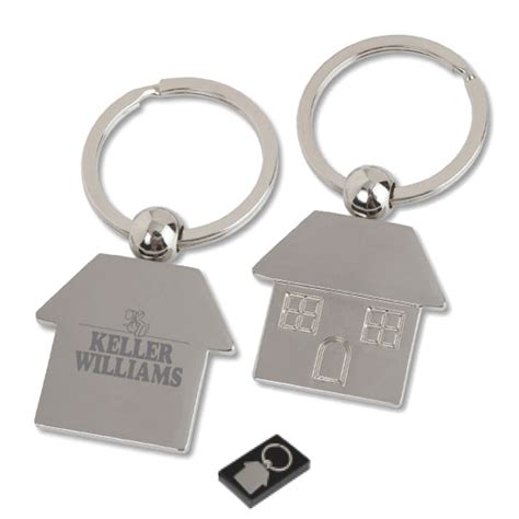 Promotional Laser Engraved House Shaped Silver Keychain