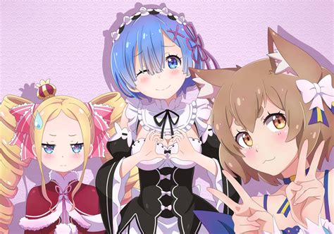 Animal Ears Beatrice Rezero Blonde Hair Blue Eyes Blue Hair Bow