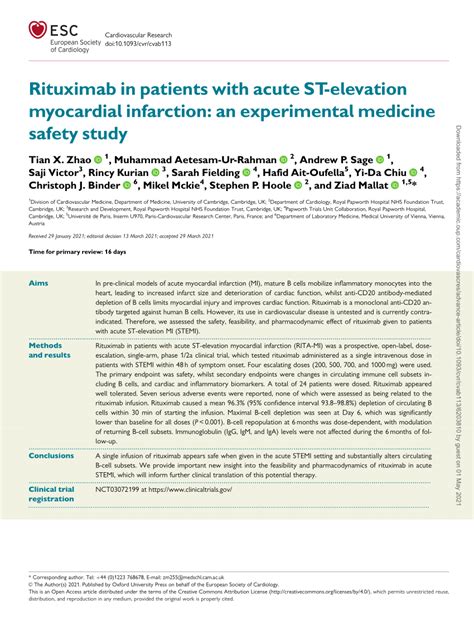 Pdf Rituximab In Patients With Acute St Elevation Myocardial