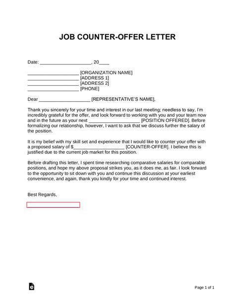 Free Job Counter Offer Letter For Salary Word Pdf Eforms