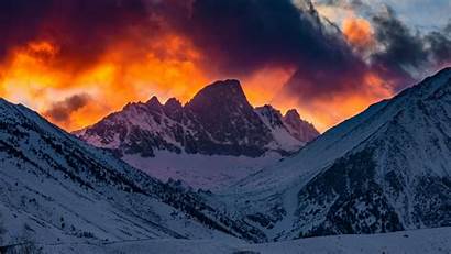 Sunset Snow Mountains Glow Sky Clouds 4k