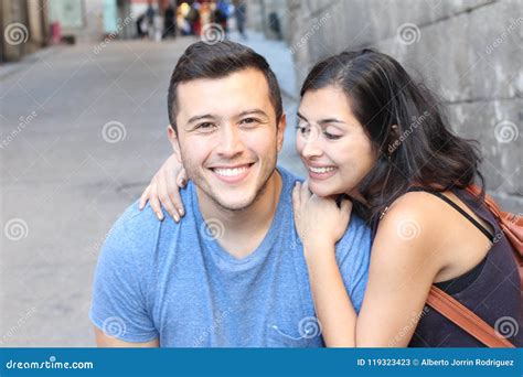 Beautiful Latino Couple Smiling Close Up Stock Image Image Of Girl Love 119323423