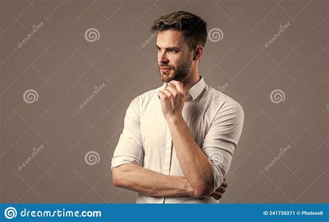 Man Unshaven Handsome Happy Smiling Torso Relaxing Bed Guy Macho Lay White Bedclothes Man Feel