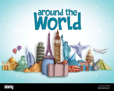 Travel Around The World Vector Banner Design With Travel Destinations