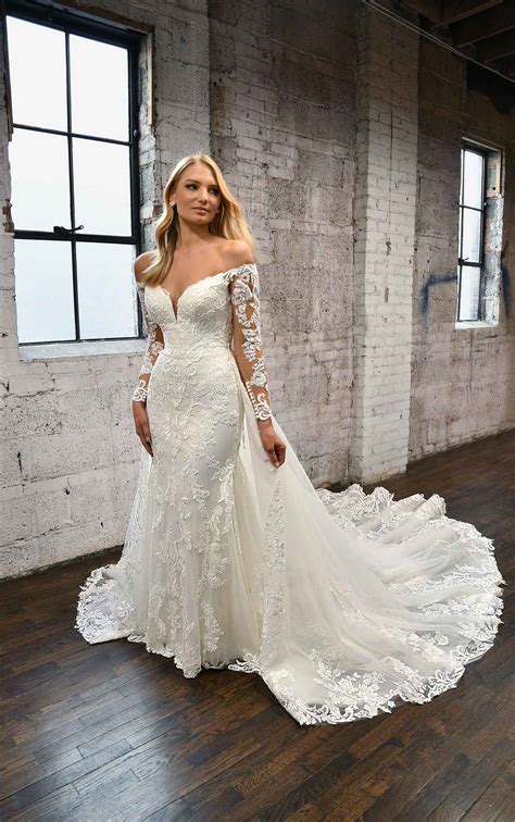Long Sleeve Lace Wedding Dress With Detachable Overskirt Kleinfeld Bridal